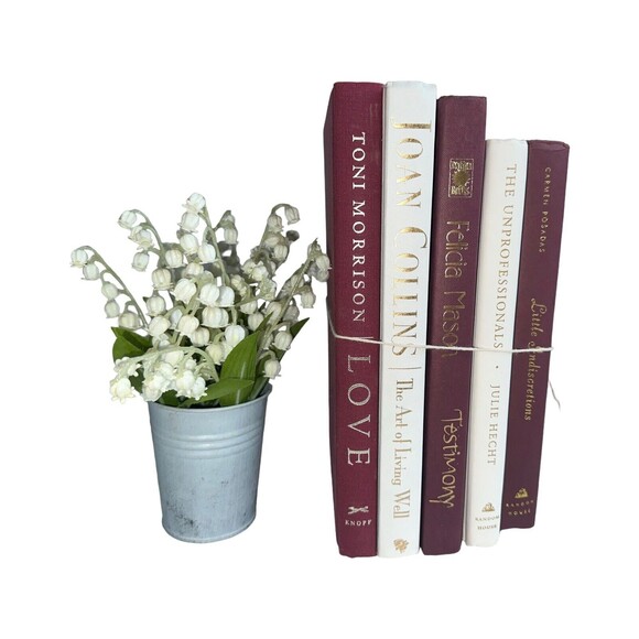 Vintage Hardcover Book Decor BURGUNDY+ WHITE Shelf Staging Props Home Decor - Picture 4 of 15